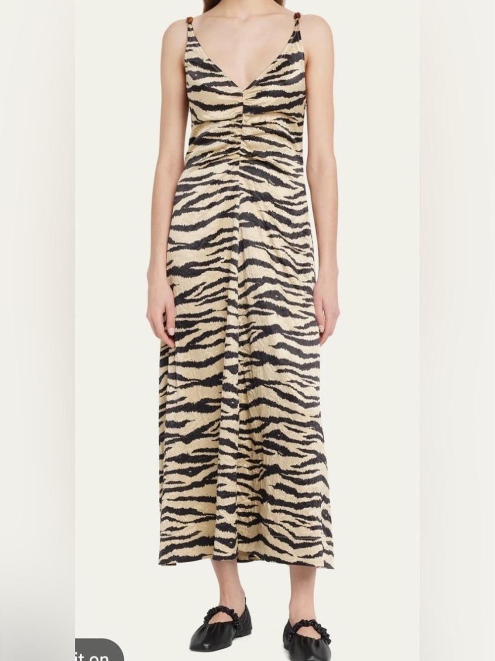 Ganni Beige and Black Zebra-Print Midi Dress